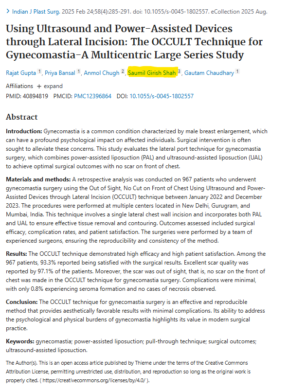 OCCULT technique for gynecomastia surgery in Mumbai